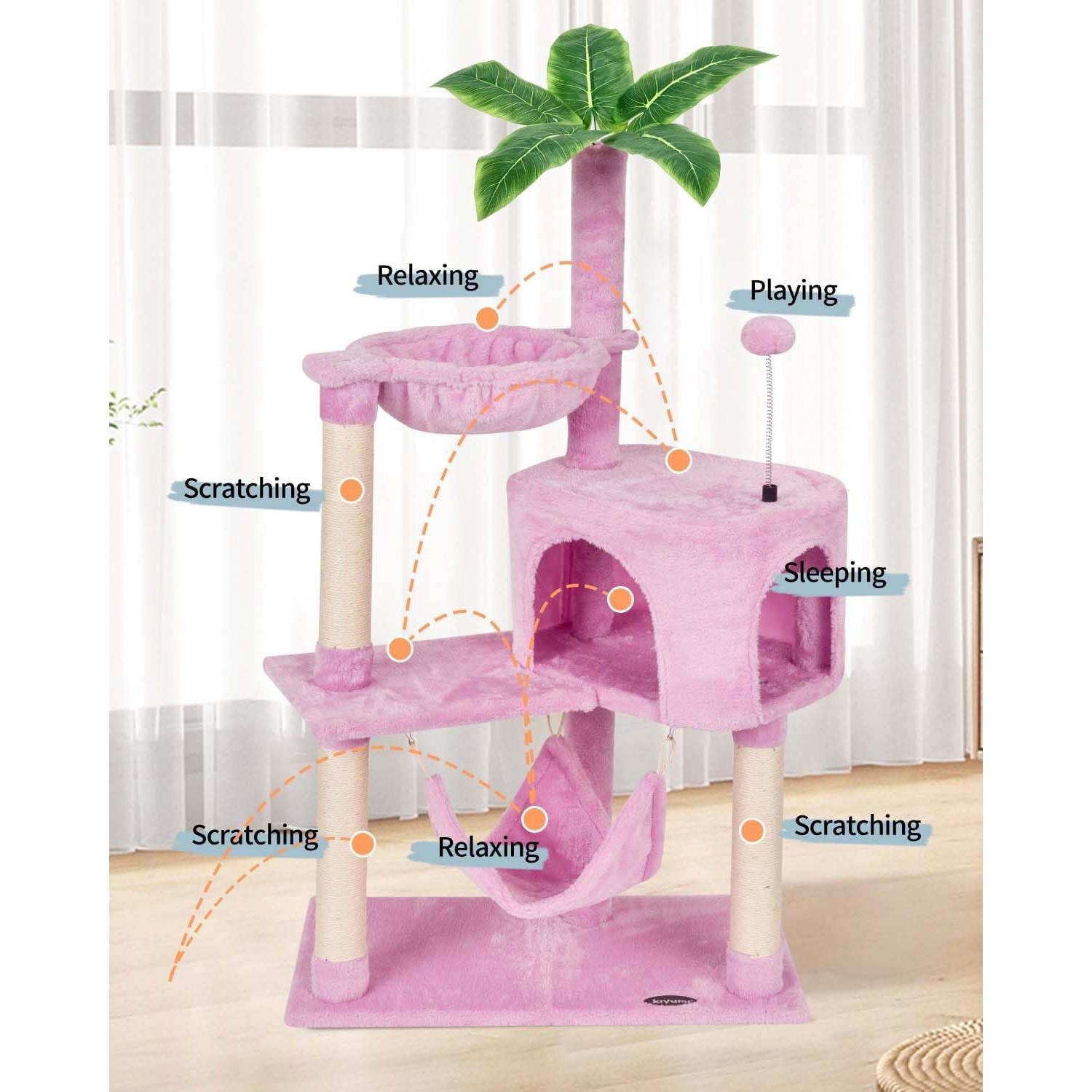 Árbol para Gatos KIYUMI Torre con Rascador y Hamaca Rosa
