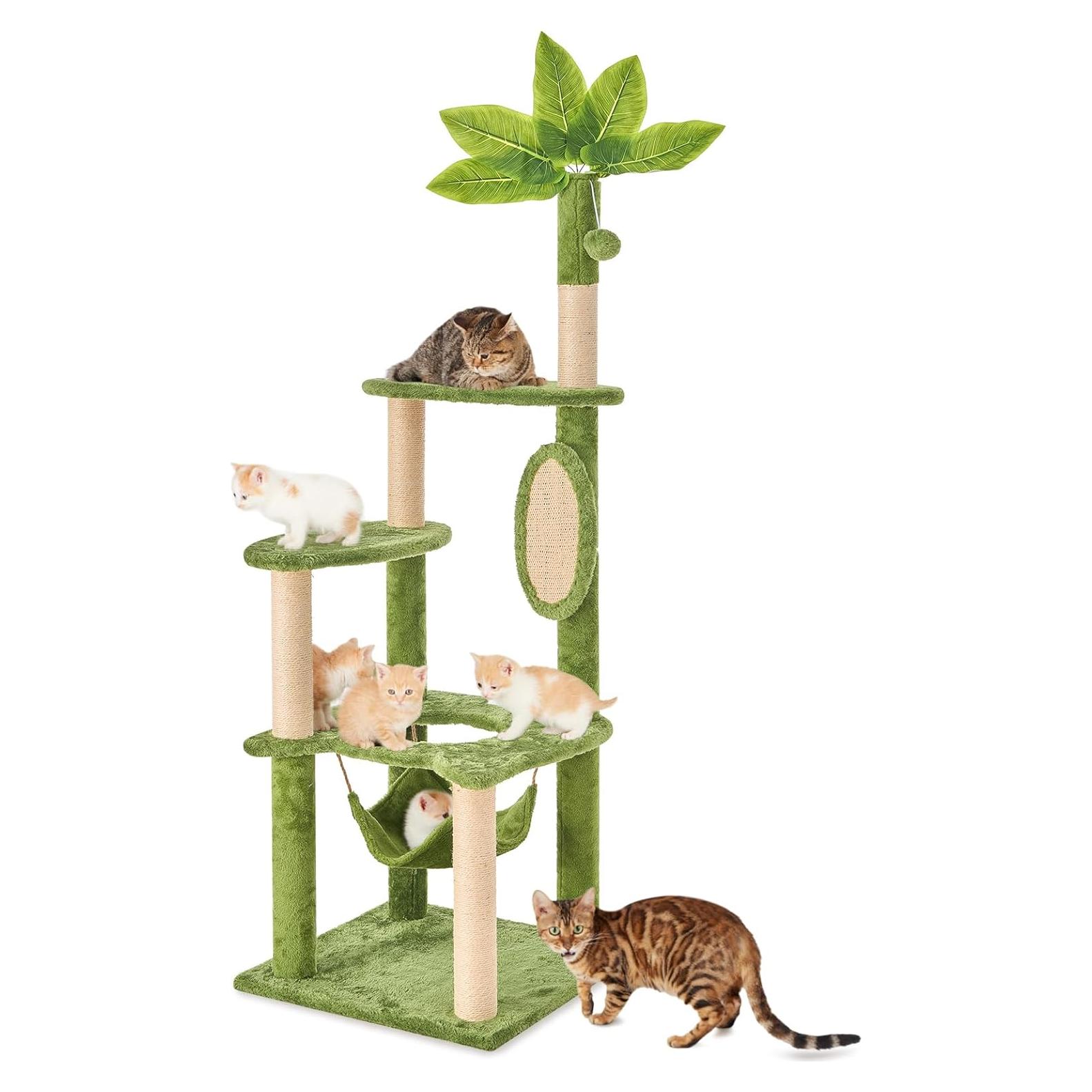 Árbol para Gatos TSCOMON 139.7 cm Verde con Hamaca y Rascadores