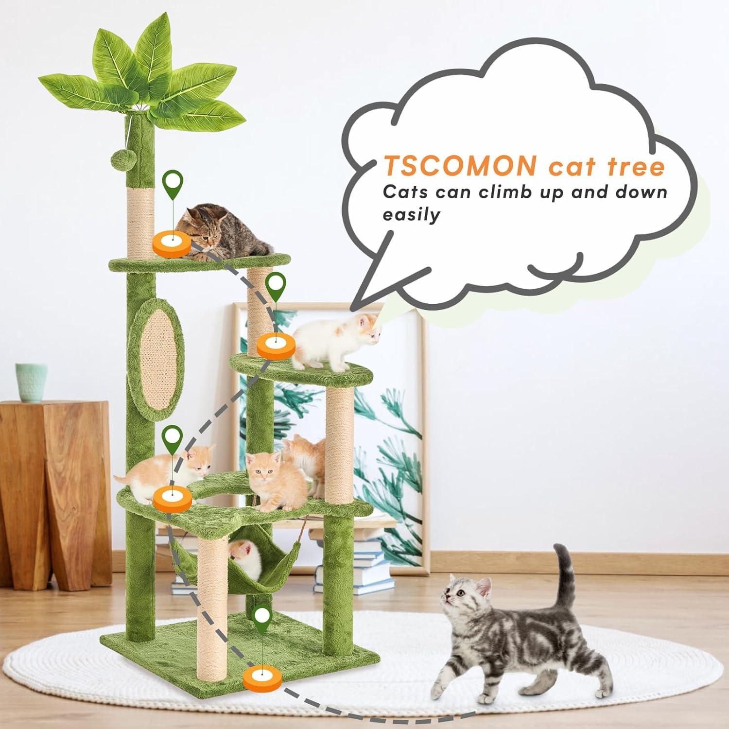 Árbol para Gatos TSCOMON 139.7 cm Verde con Hamaca y Rascadores