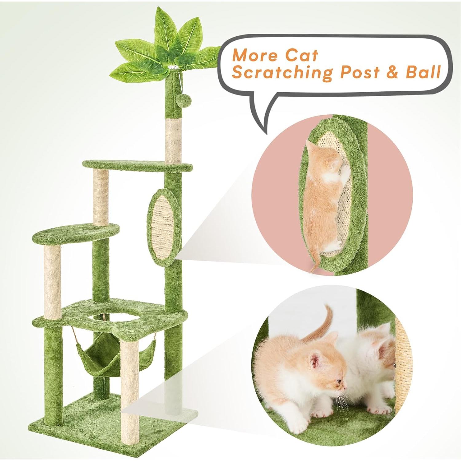 Árbol para Gatos TSCOMON 139.7 cm Verde con Hamaca y Rascadores