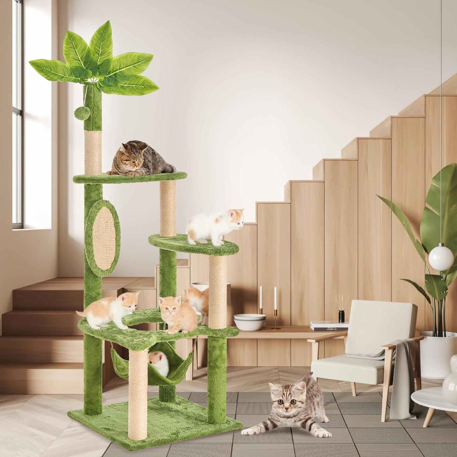 Árbol para Gatos TSCOMON 139.7 cm Verde con Hamaca y Rascadores