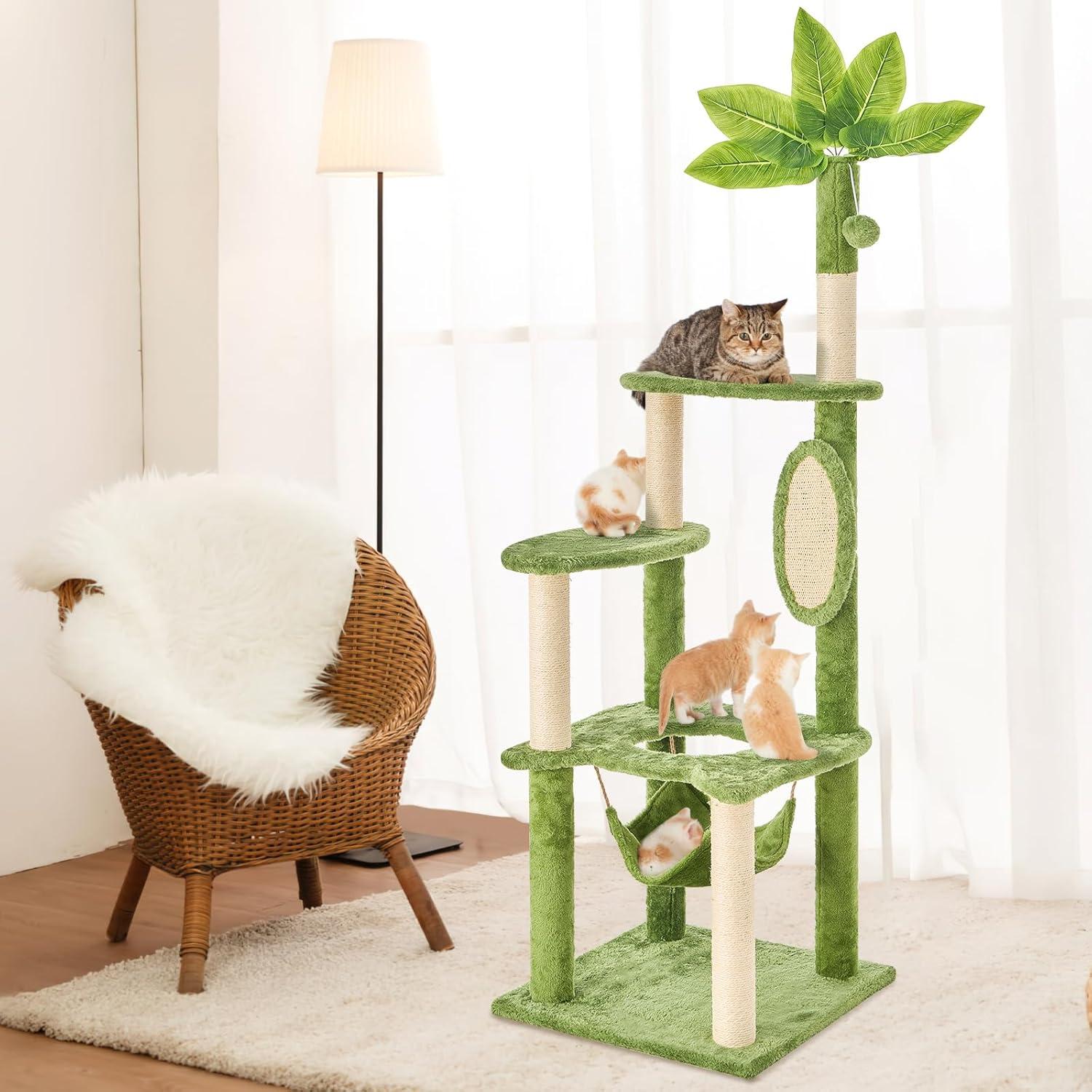 Árbol para Gatos TSCOMON 139.7 cm Verde con Hamaca y Rascadores