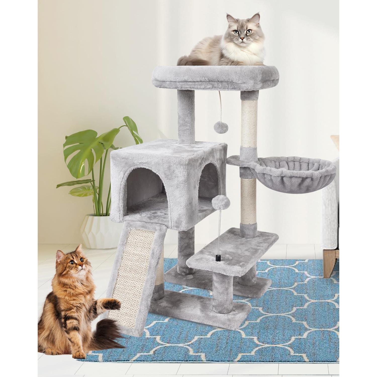 Árbol para Gatos MIAO PAW Gris con Rascador y Plataforma