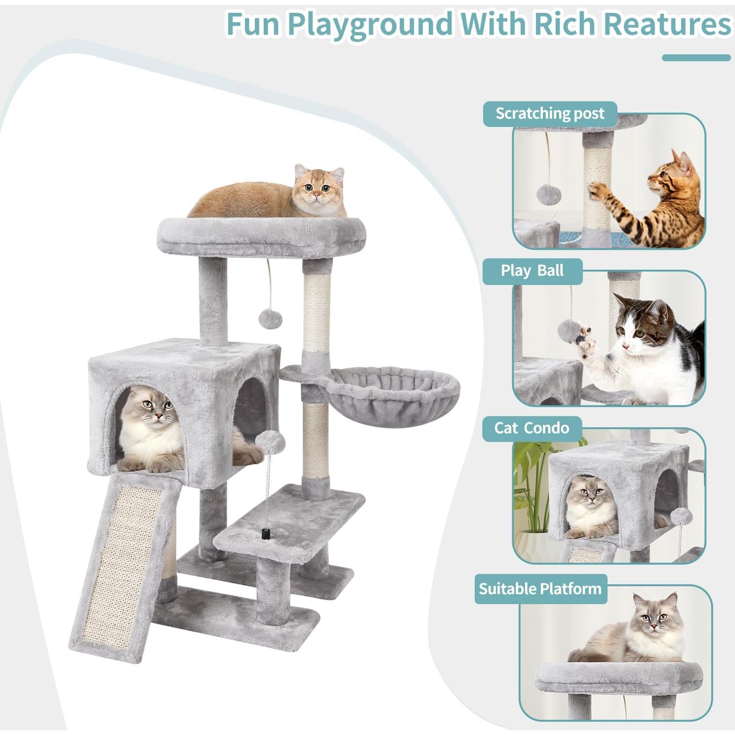 Árbol para Gatos MIAO PAW Gris con Rascador y Plataforma