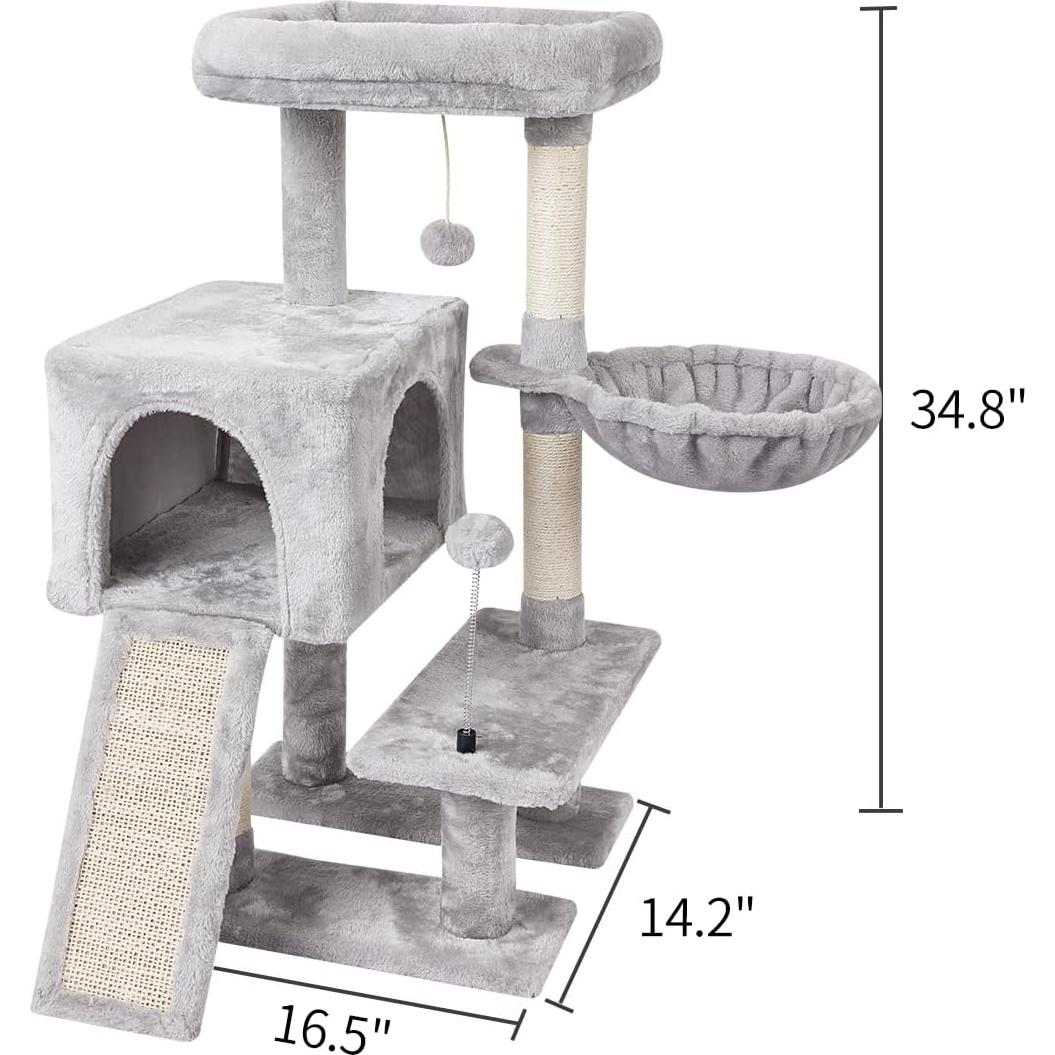 Árbol para Gatos MIAO PAW Gris con Rascador y Plataforma