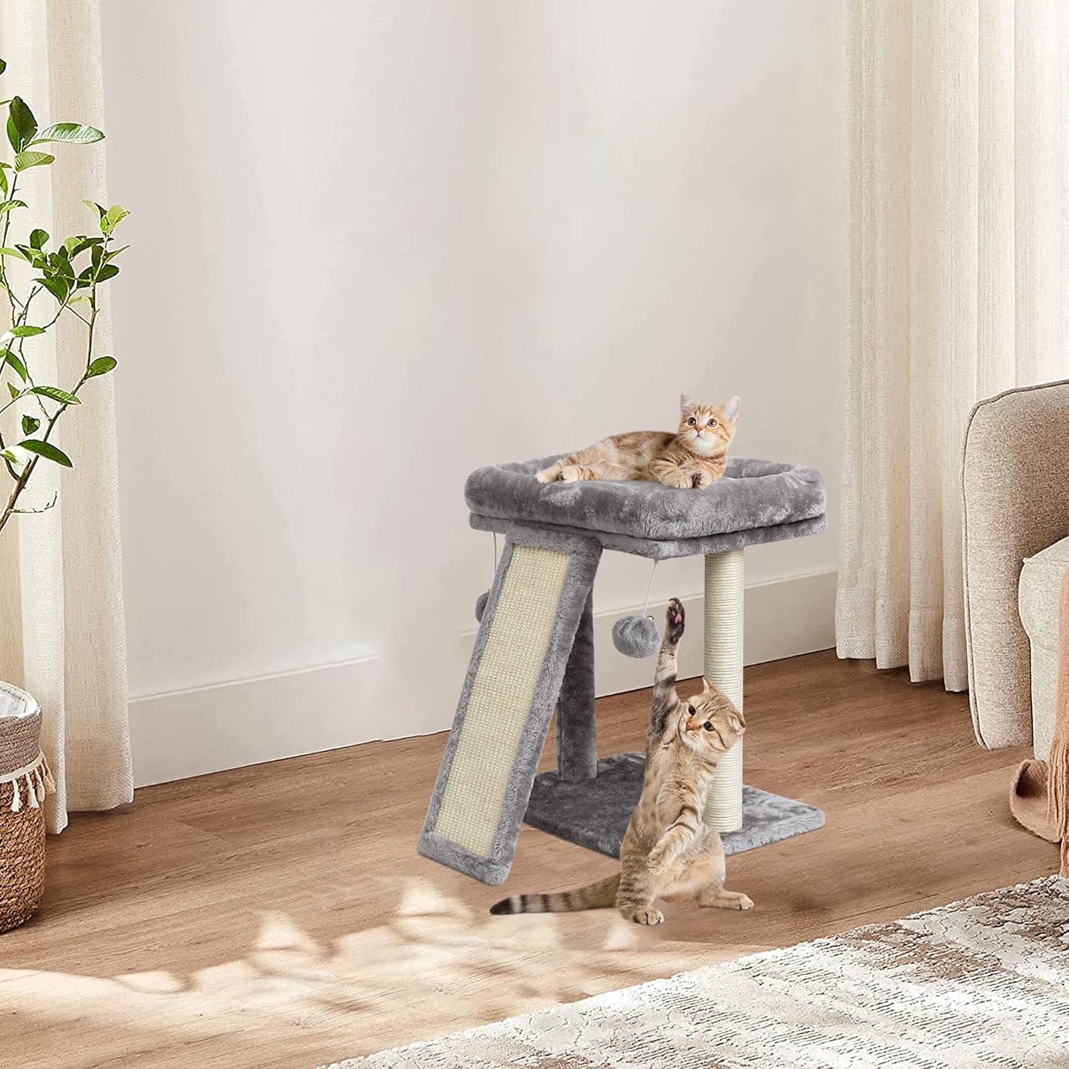 Árbol Rascador para Gatos SYANDLVY Gris Claro con Poste y Tablero