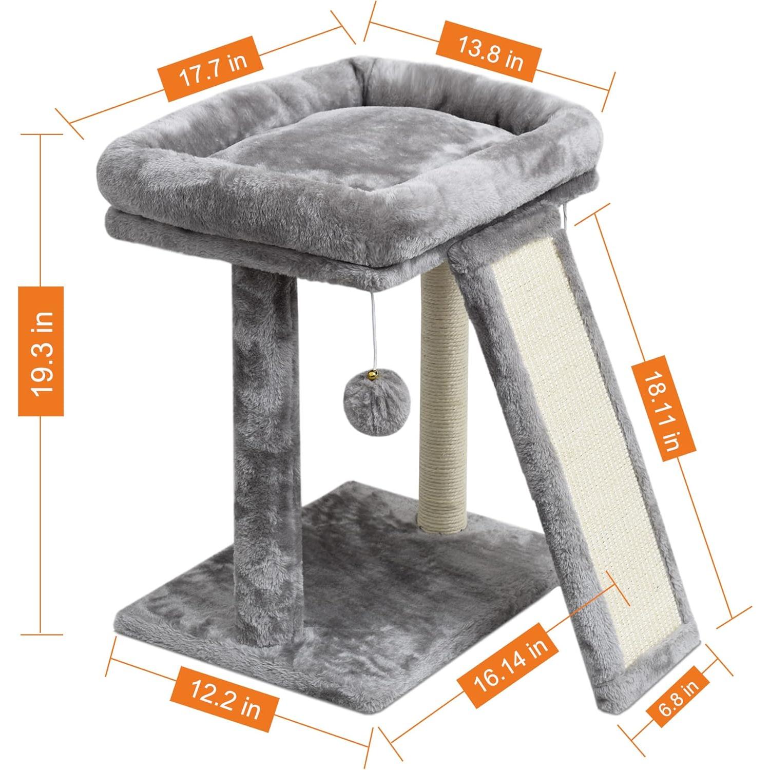 Árbol Rascador para Gatos SYANDLVY Gris Claro con Poste y Tablero