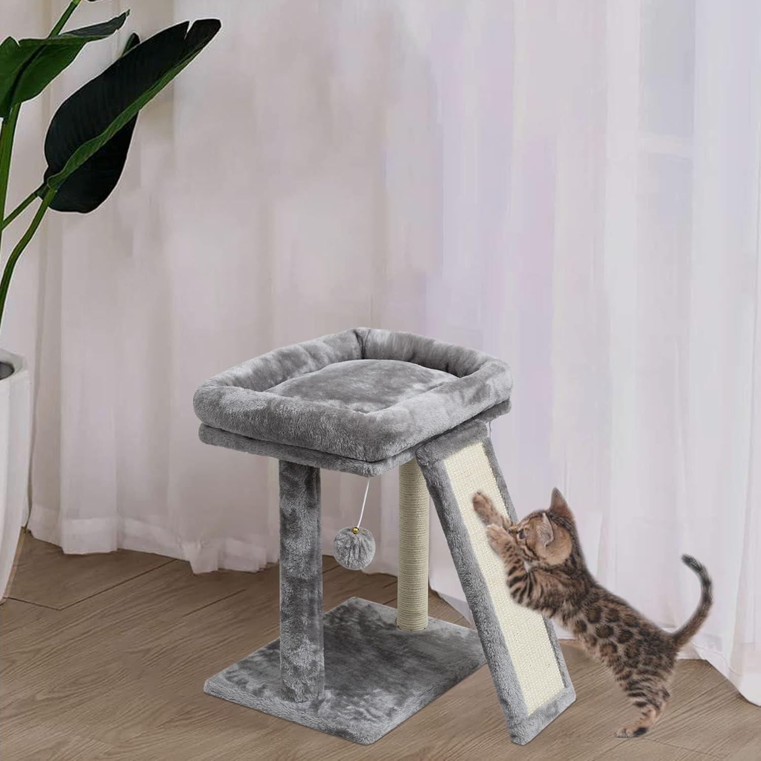 Árbol Rascador para Gatos SYANDLVY Gris Claro con Poste y Tablero
