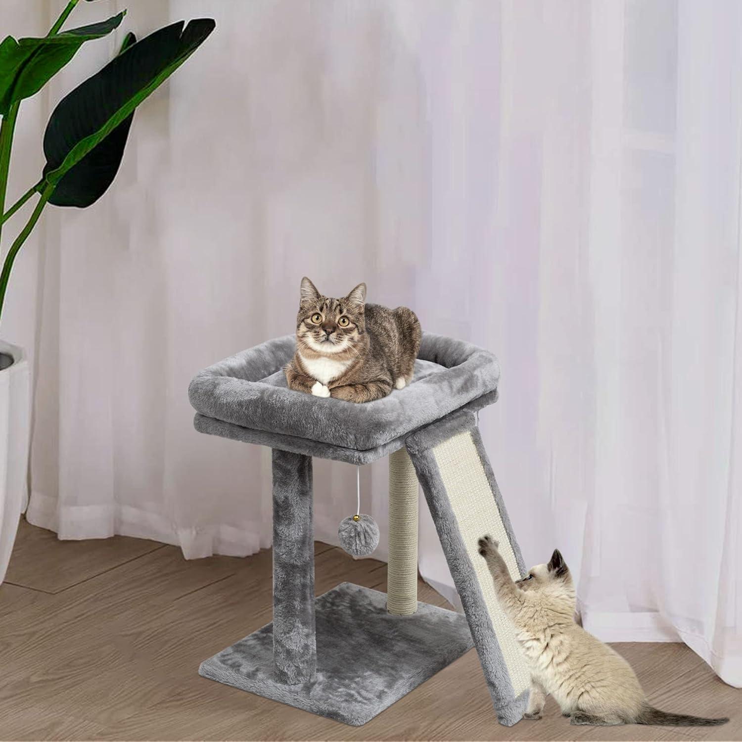 Árbol Rascador para Gatos SYANDLVY Gris Claro con Poste y Tablero