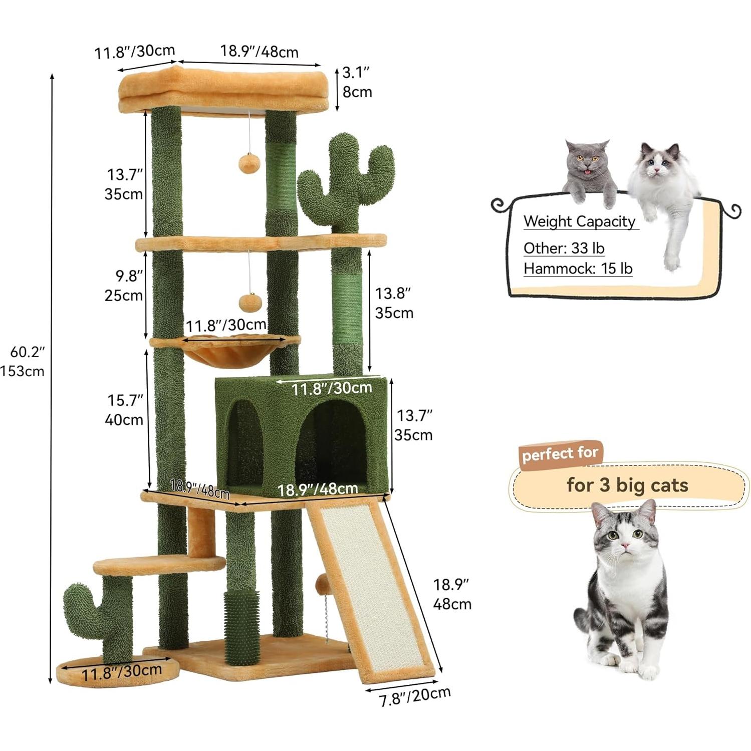 Torre de Gato YITAHOME Cactus 152 cm con Cepillo y Rascador
