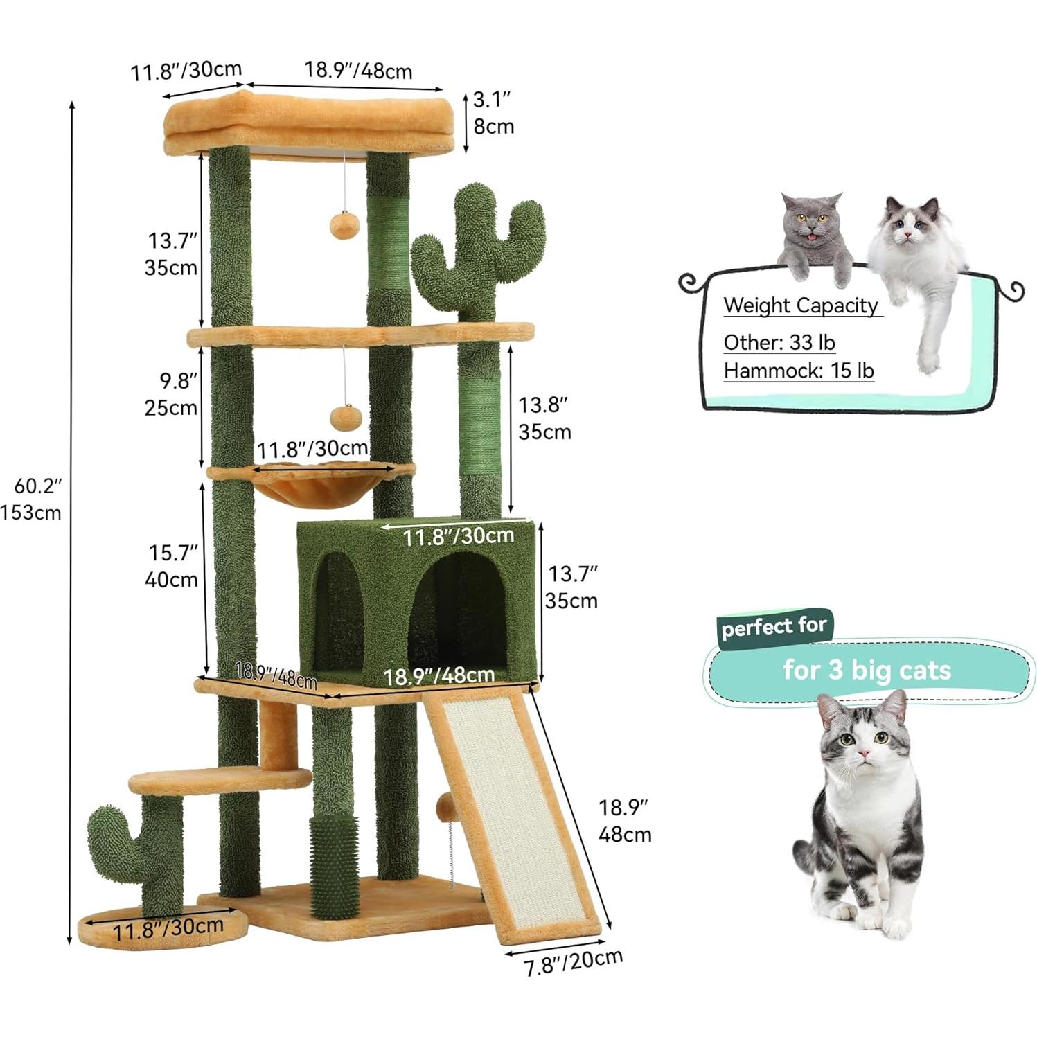 Torre de Gato YITAHOME Cactus 152 cm con Cepillo y Rascador