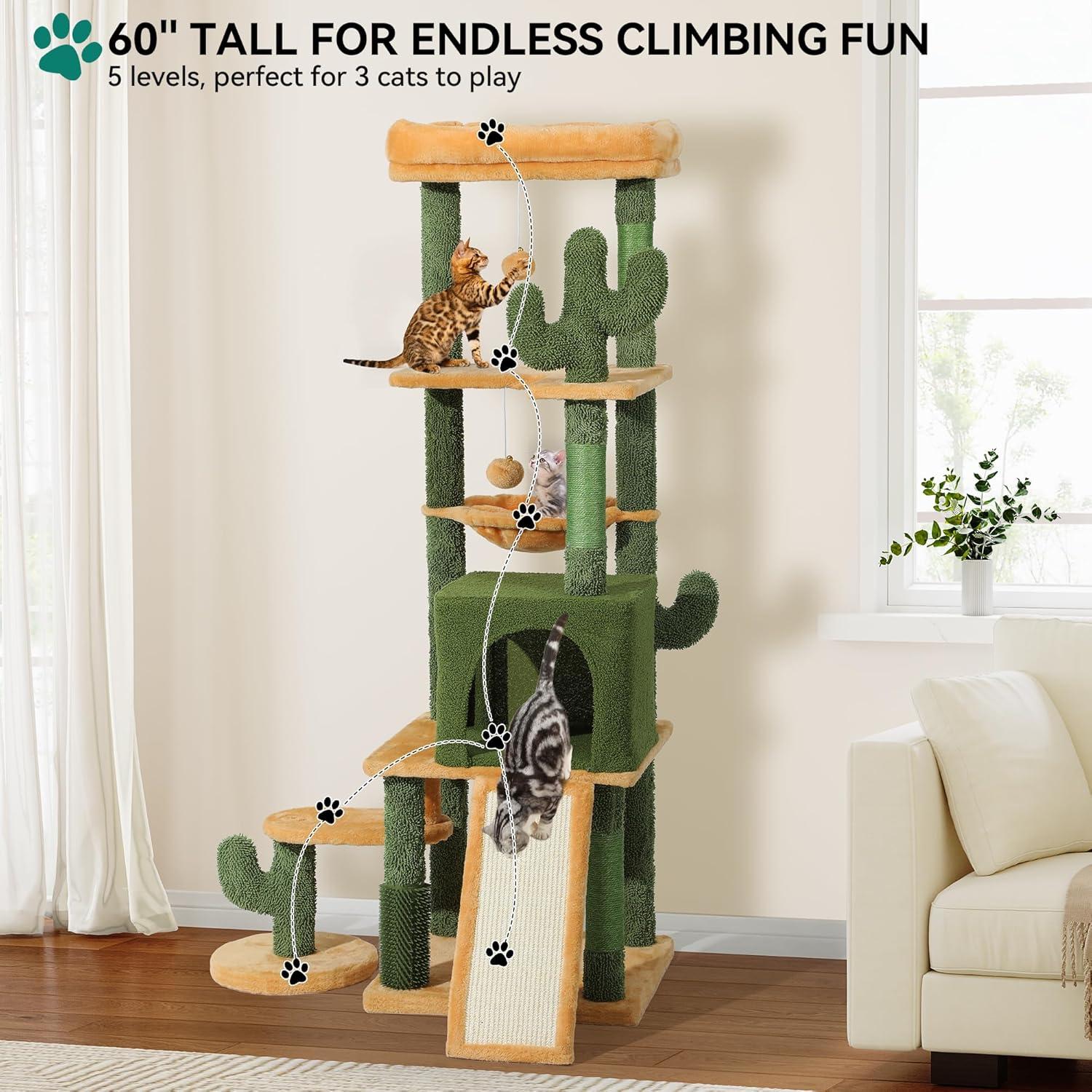 Torre de Gato YITAHOME Cactus 152 cm con Cepillo y Rascador