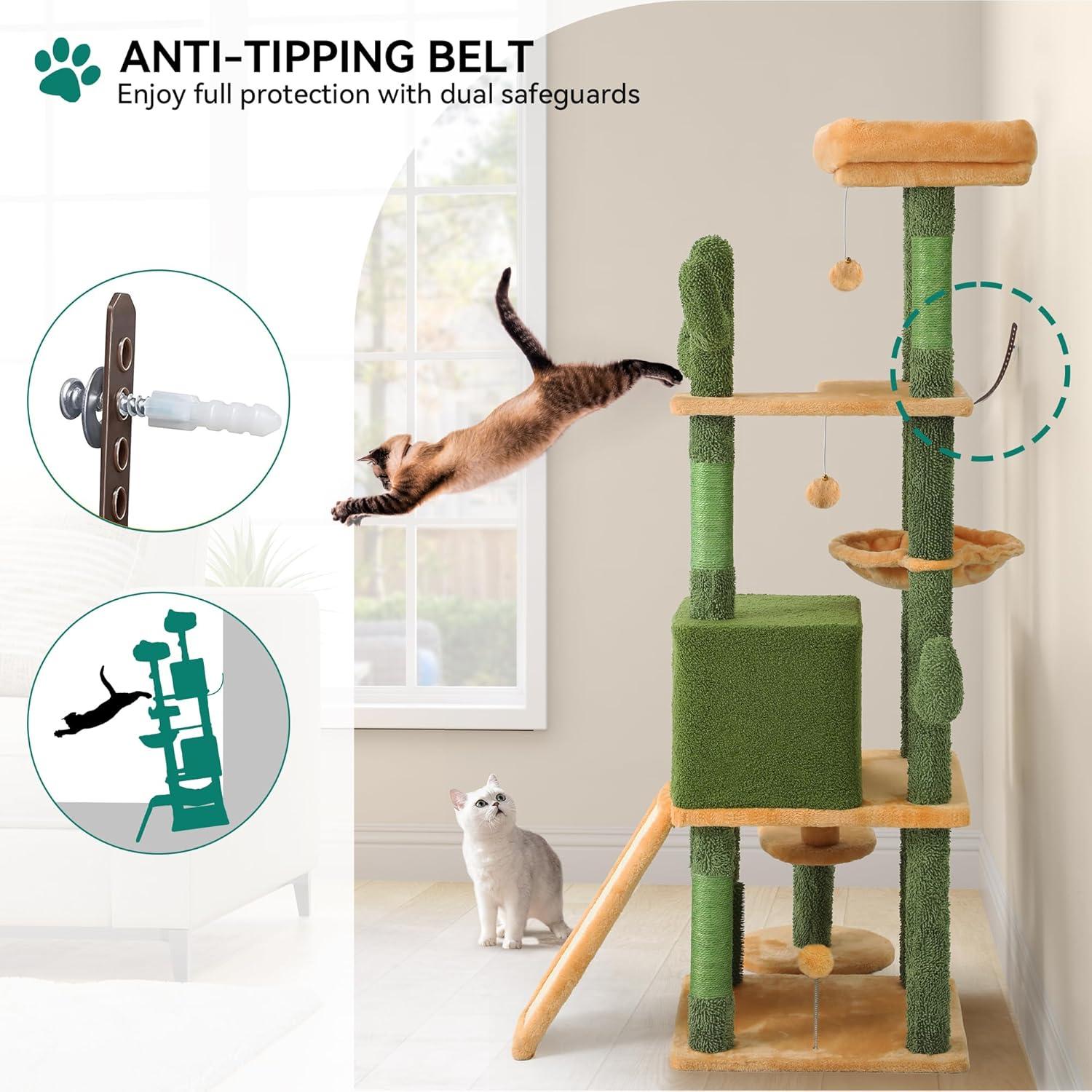 Torre de Gato YITAHOME Cactus 152 cm con Cepillo y Rascador