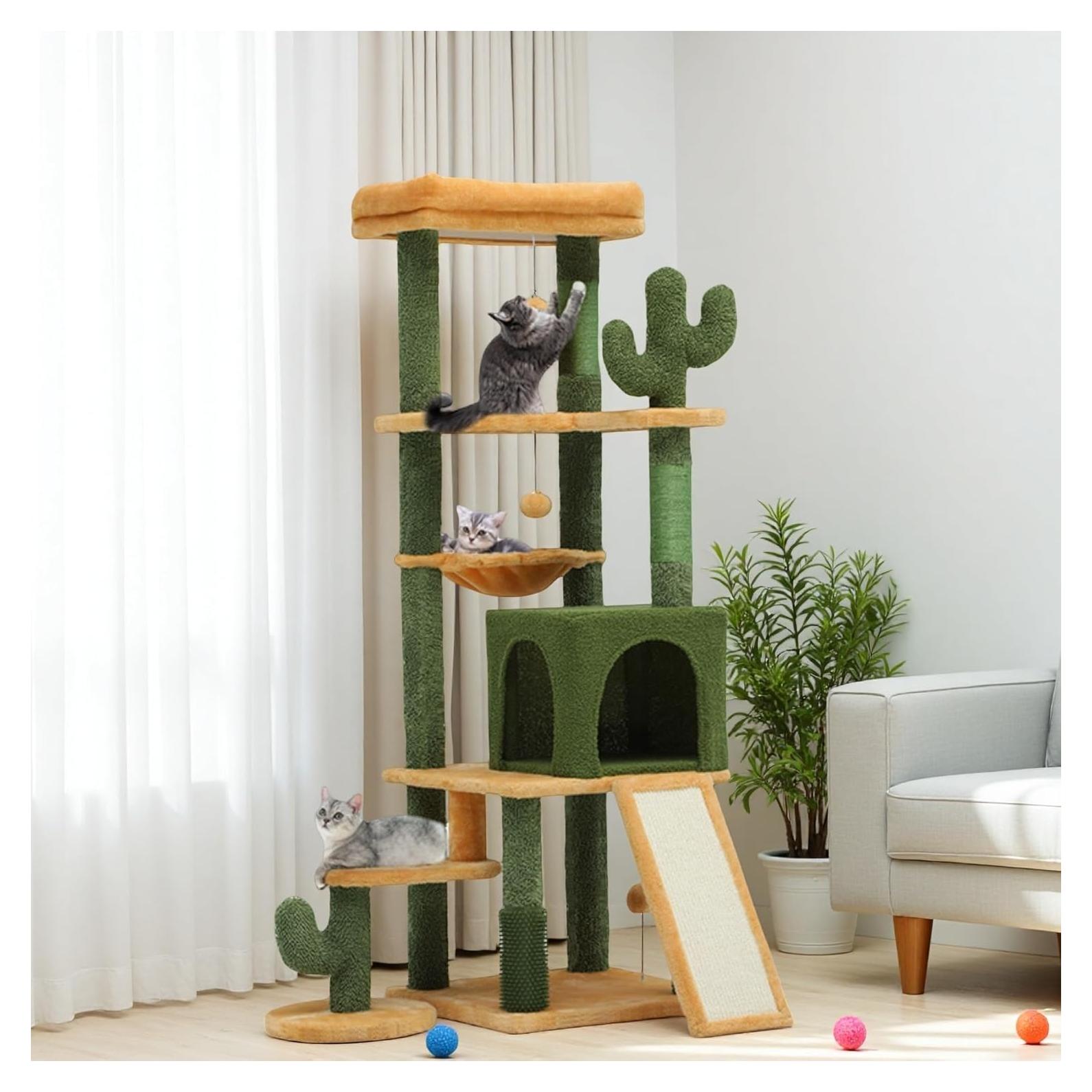 Árbol de Gato Cactus DWVO 152 cm con Cepillo y Rascador