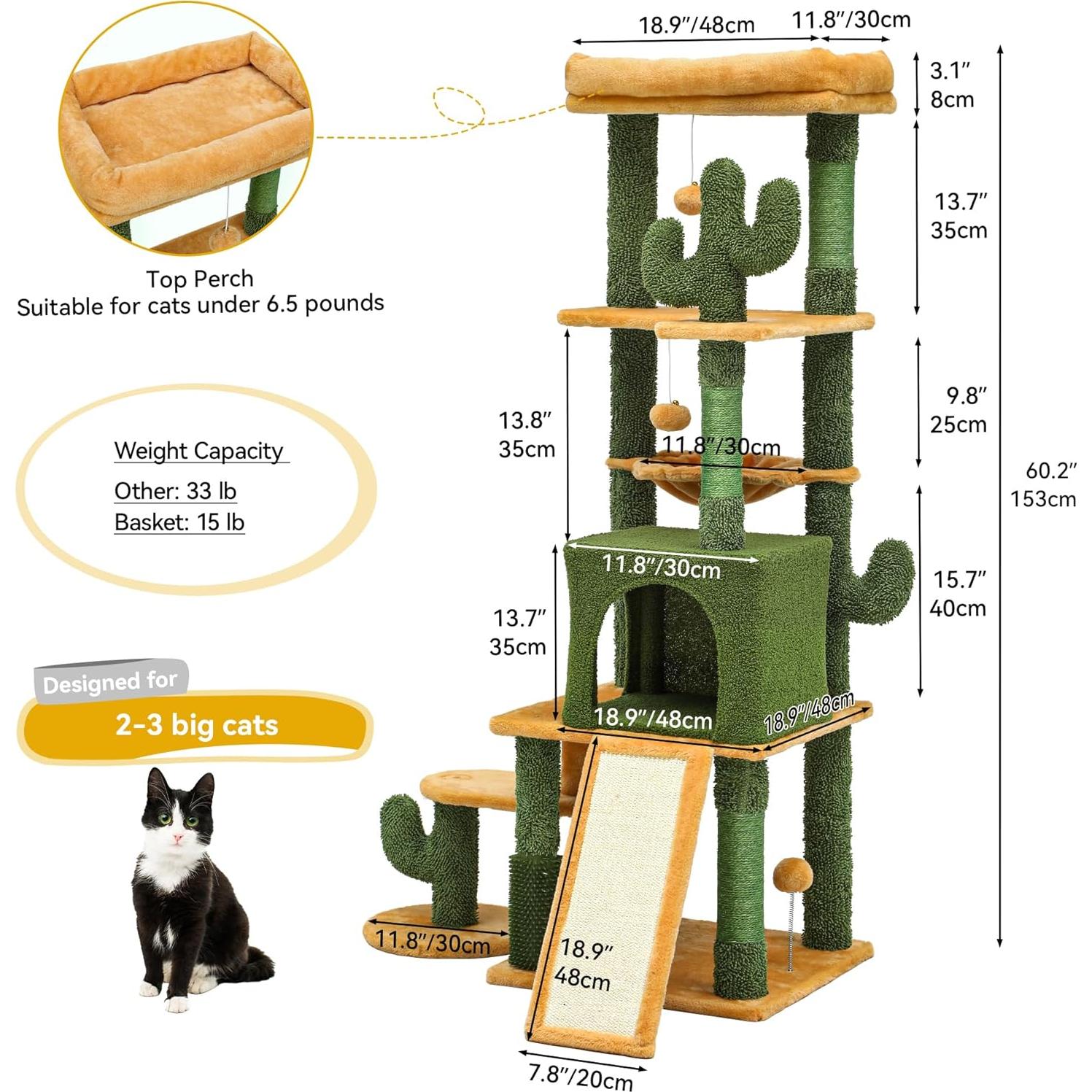 Árbol de Gato Cactus DWVO 152 cm con Cepillo y Rascador