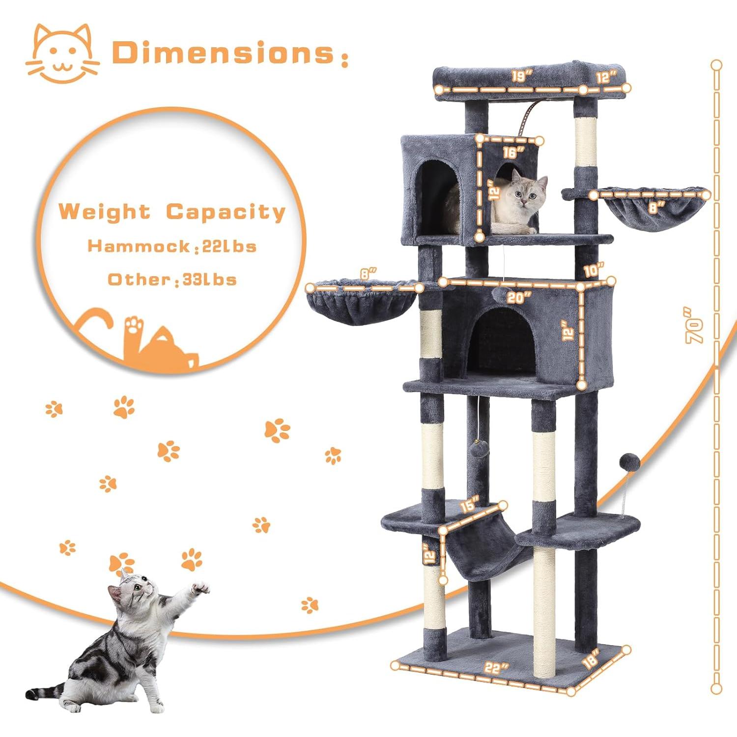 Árbol para Gatos LETKIND 70 cm con Hamaca y Rascador