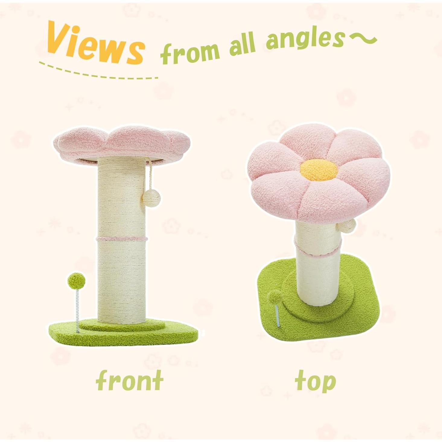 Poste Rascador para Gato PEQULTI con Flor Rosa y Base Gruesa