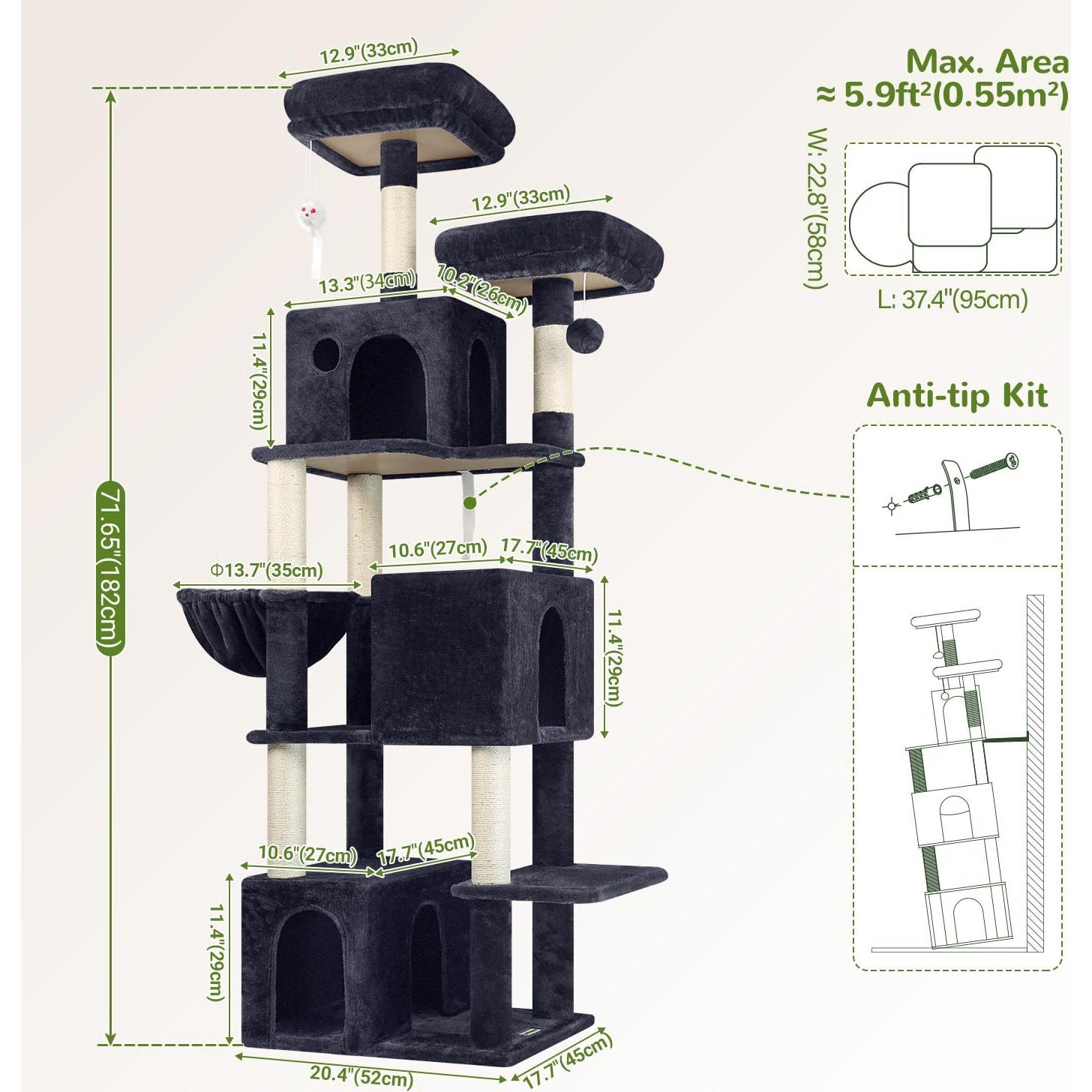 Árbol para Gatos Globlazer F71 180 cm Multi-Nivel Gris Oscuro