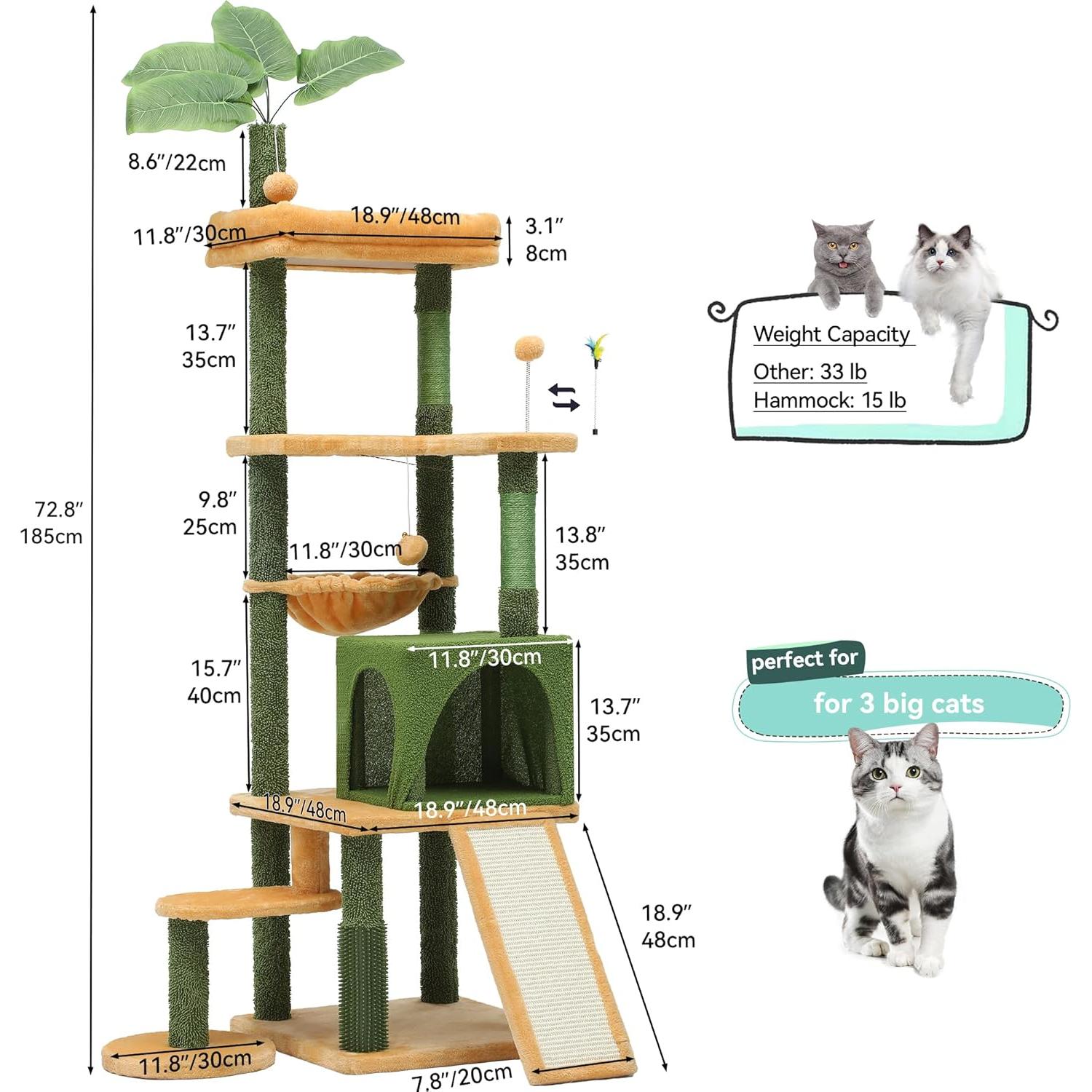 Árbol para Gatos YITAHOME 185 cm con Cepillo y Cesta Acogedora