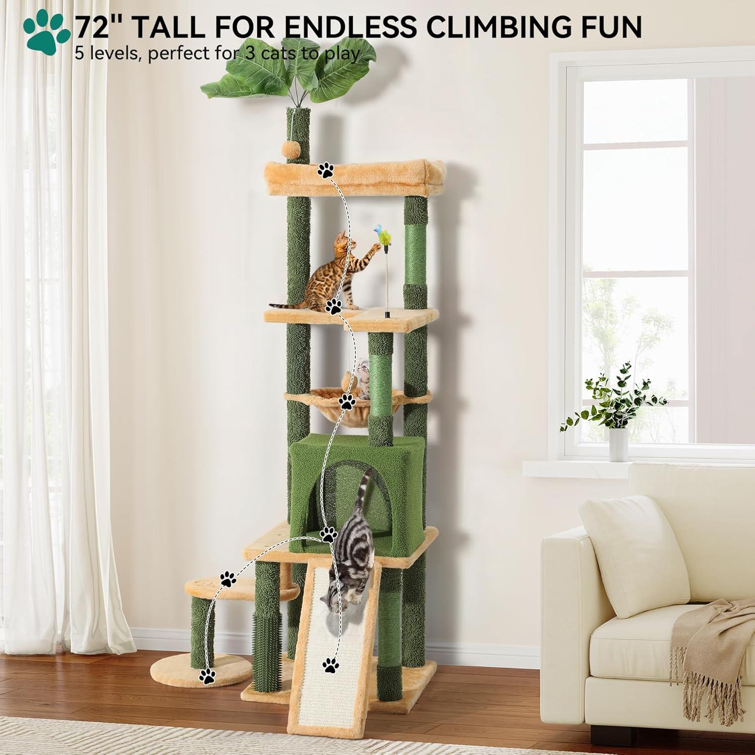 Árbol para Gatos YITAHOME 185 cm con Cepillo y Cesta Acogedora