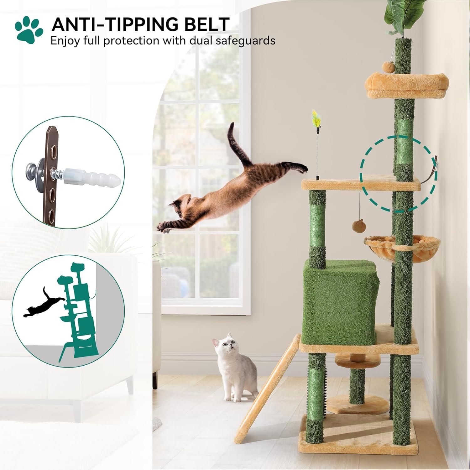 Árbol para Gatos YITAHOME 185 cm con Cepillo y Cesta Acogedora