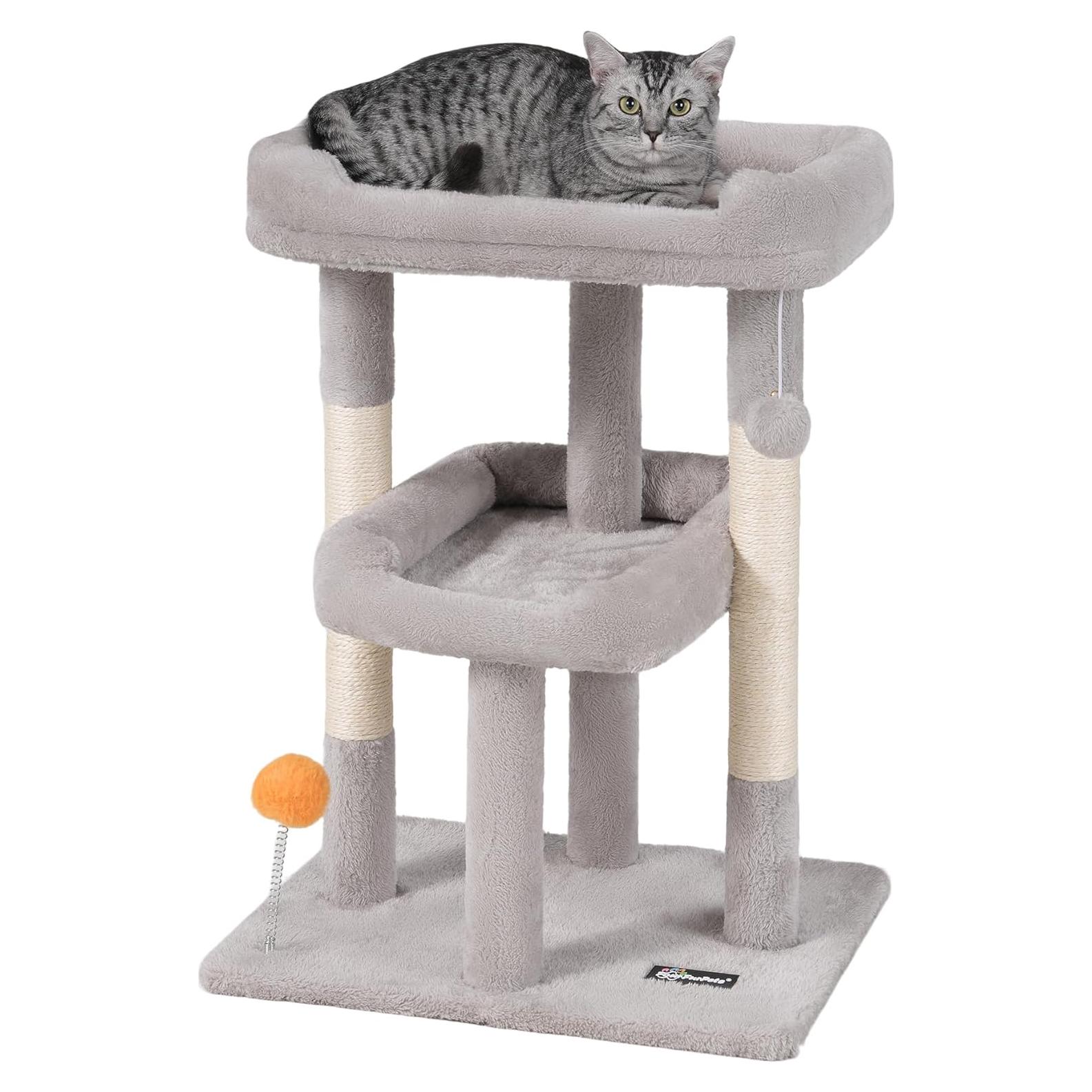 Árbol para Gatos FourFurPets 70cm Gris Claro con Rascador