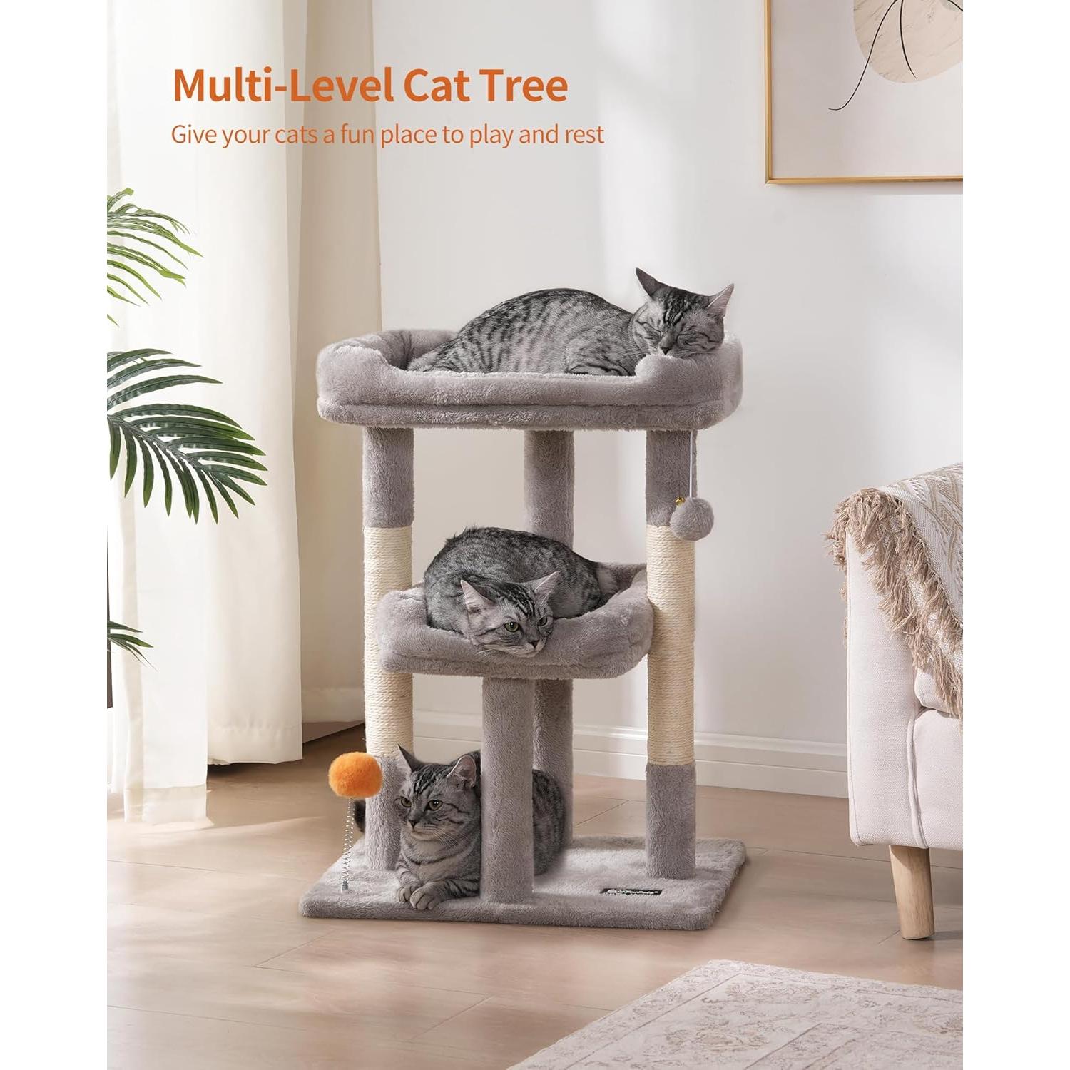 Árbol para Gatos FourFurPets 70cm Gris Claro con Rascador