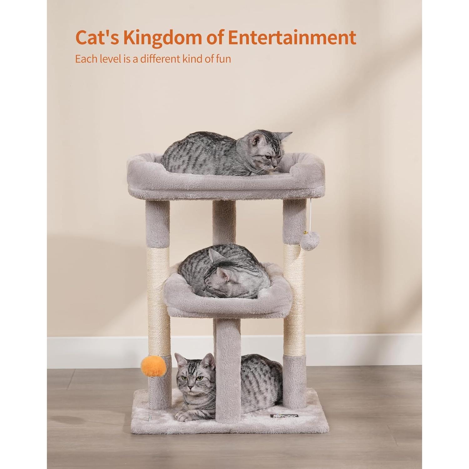 Árbol para Gatos FourFurPets 70cm Gris Claro con Rascador