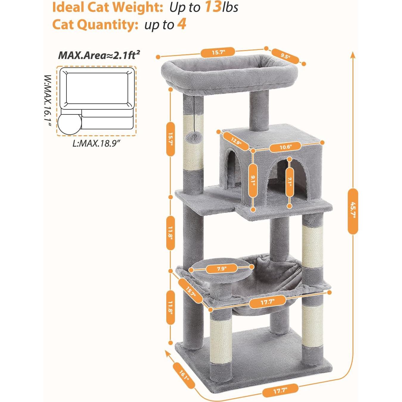 Árbol para Gatos PETEPELA 116.1 cm 5 Niveles Gris