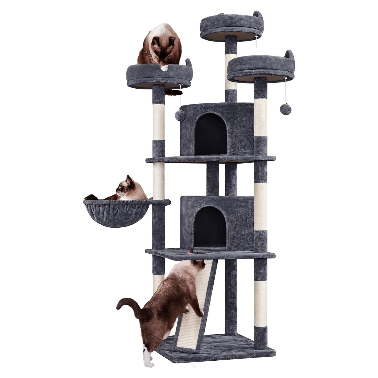 Árbol para Gatos Yaheetech 193cm Multi-nivel Gris Oscuro