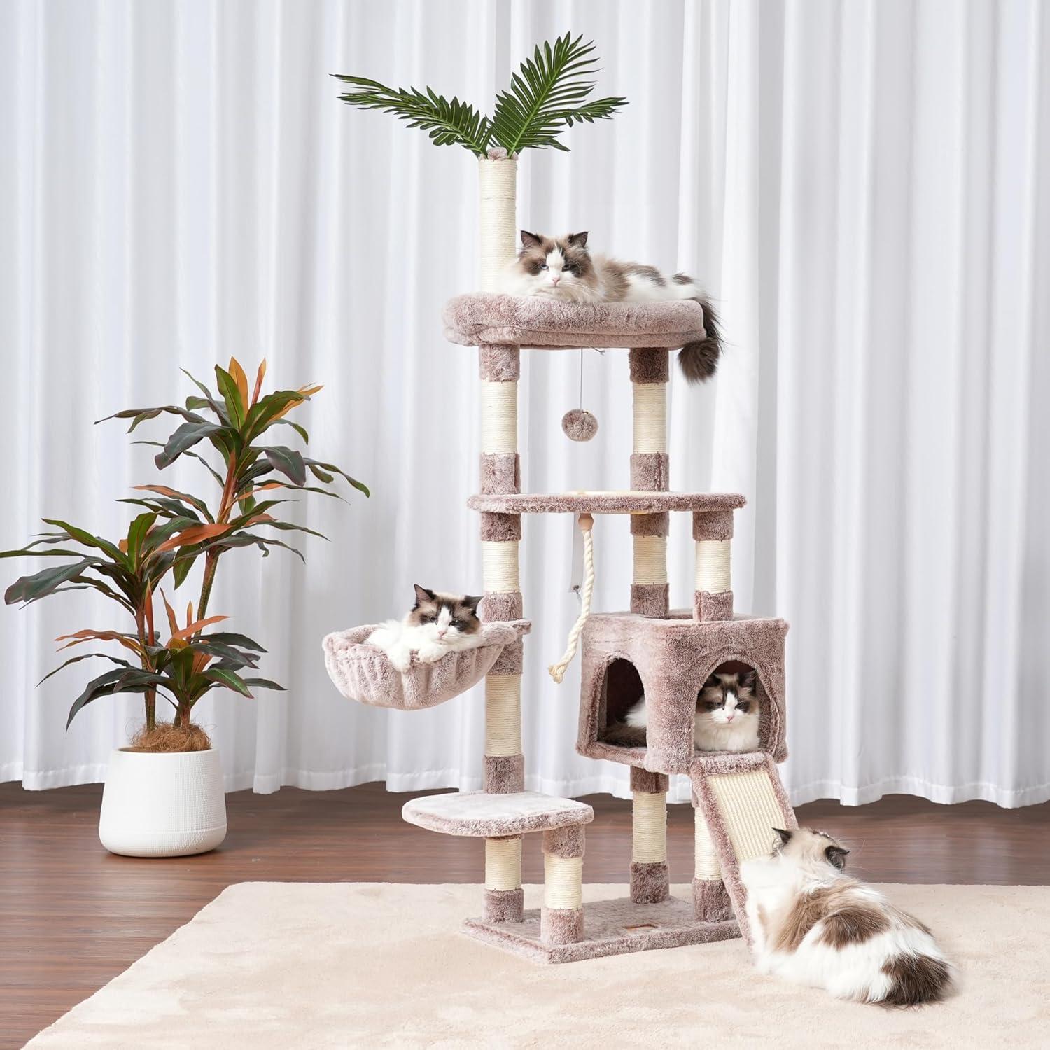 Árbol para Gatos Heybly HCT015, Torre 165.9 cm con Cueva y Rascadores