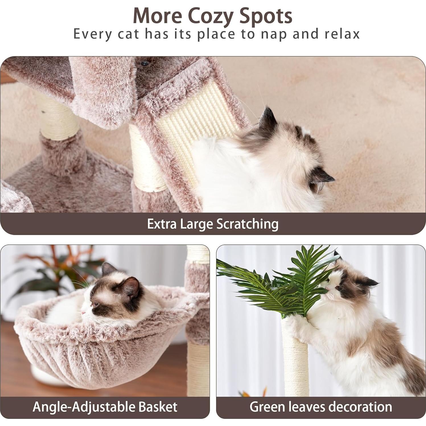 Árbol para Gatos Heybly HCT015, Torre 165.9 cm con Cueva y Rascadores