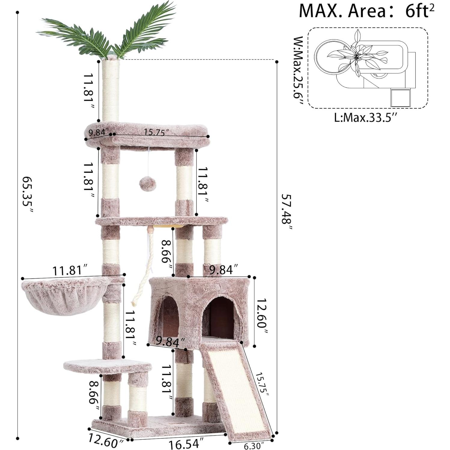 Árbol para Gatos Heybly HCT015, Torre 165.9 cm con Cueva y Rascadores