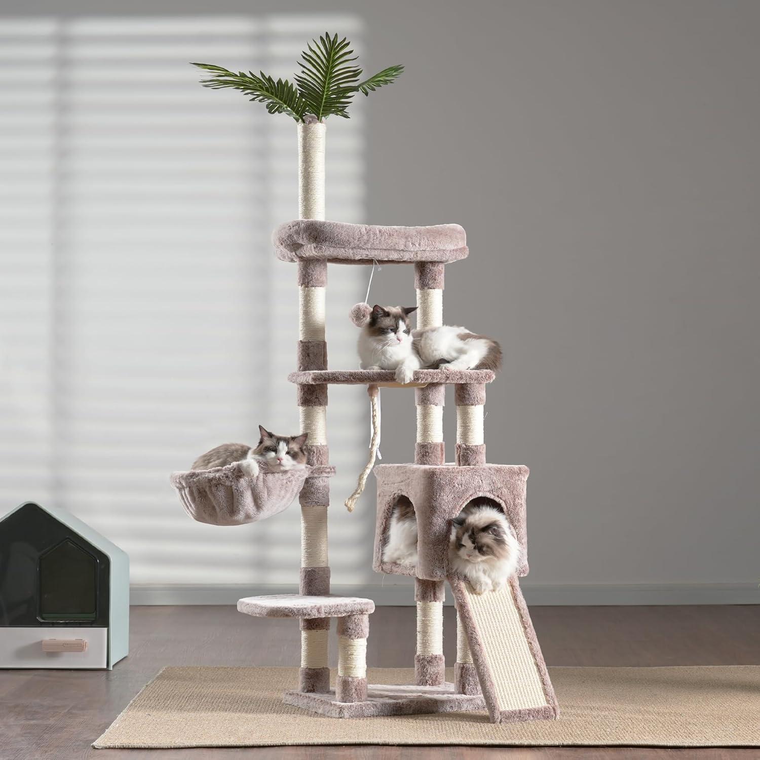Árbol para Gatos Heybly HCT015, Torre 165.9 cm con Cueva y Rascadores