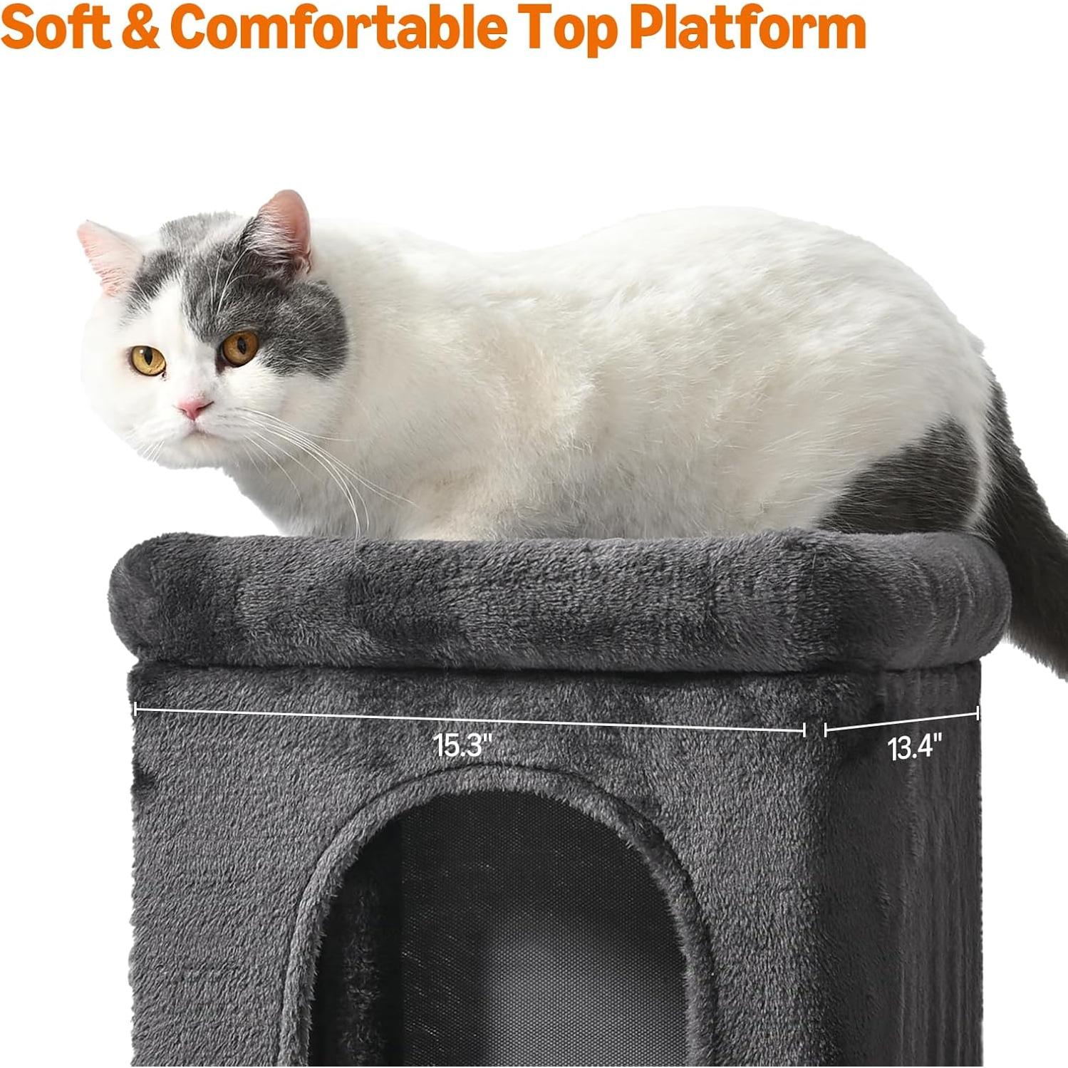 Torre para Gatos Amazon Basics 76 cm con 2 Condominios y Poste Rascador