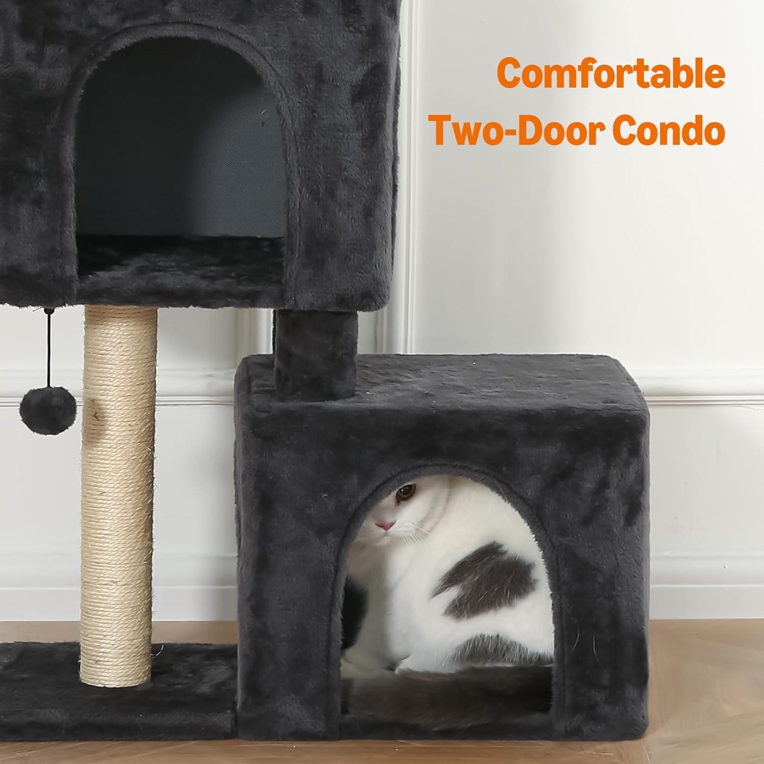 Torre para Gatos Amazon Basics 76 cm con 2 Condominios y Poste Rascador