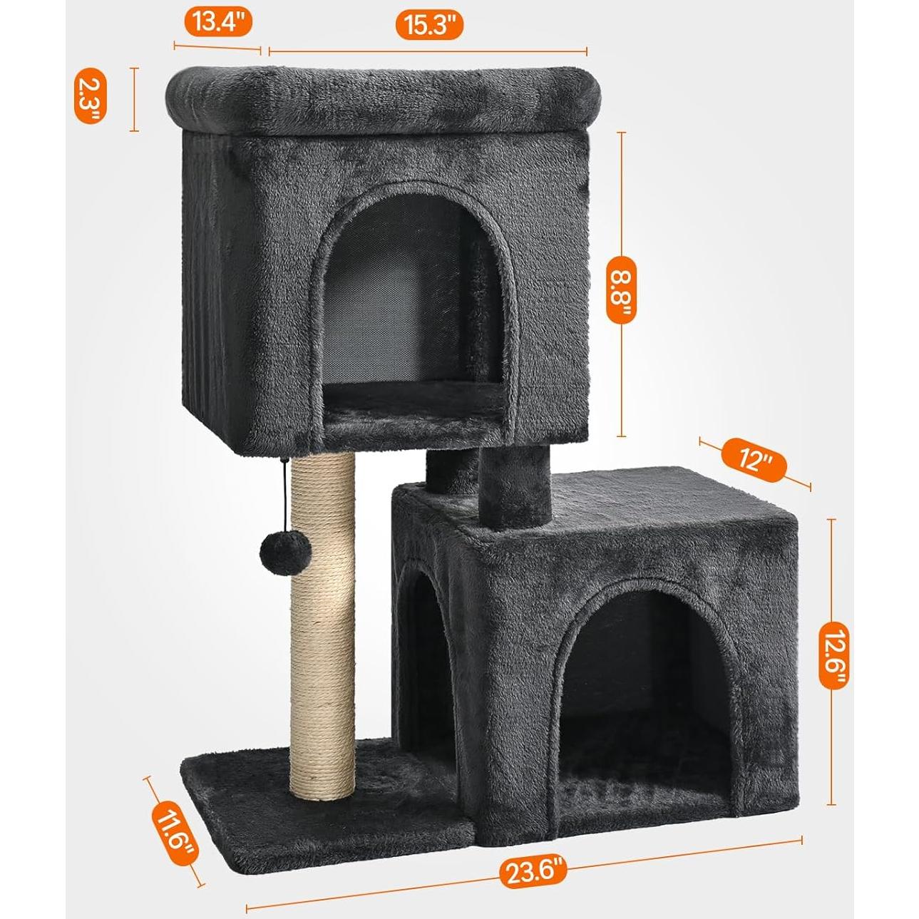Torre para Gatos Amazon Basics 76 cm con 2 Condominios y Poste Rascador