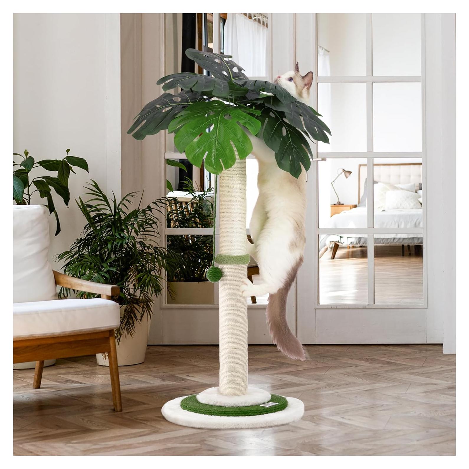 Poste Rascador para Gatos Meowoou 89 cm Torre Monstera 3 Capas