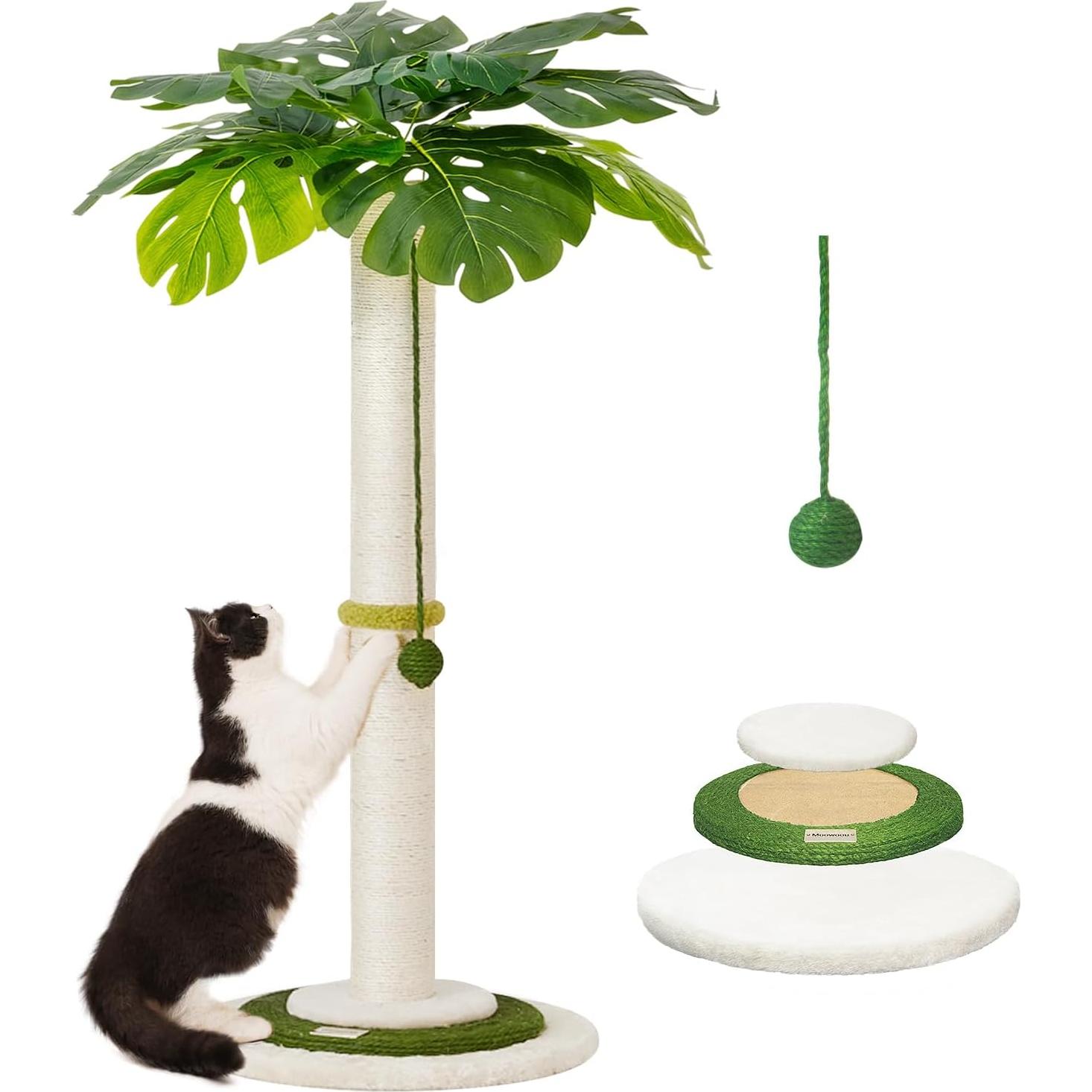 Poste Rascador para Gatos Meowoou 89 cm Torre Monstera 3 Capas