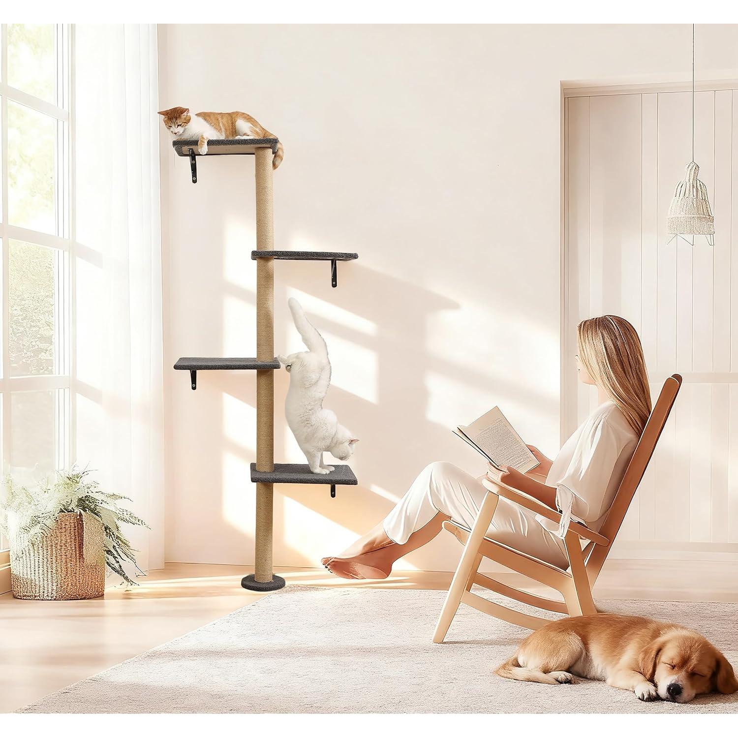 Árbol de Gatos Montado en la Pared HAPYKITYS 4 Niveles Gris