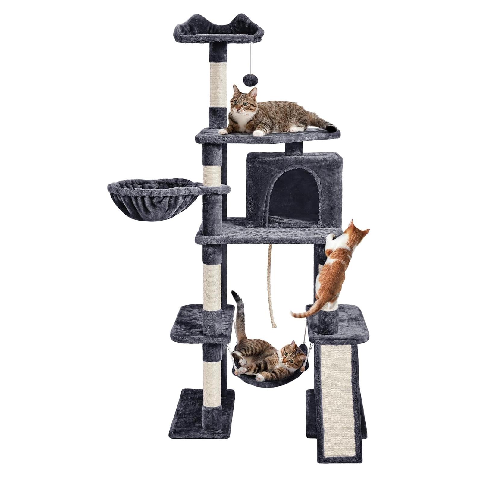 Torre de Árbol para Gatos Yaheetech 177.8 cm Gris Oscuro