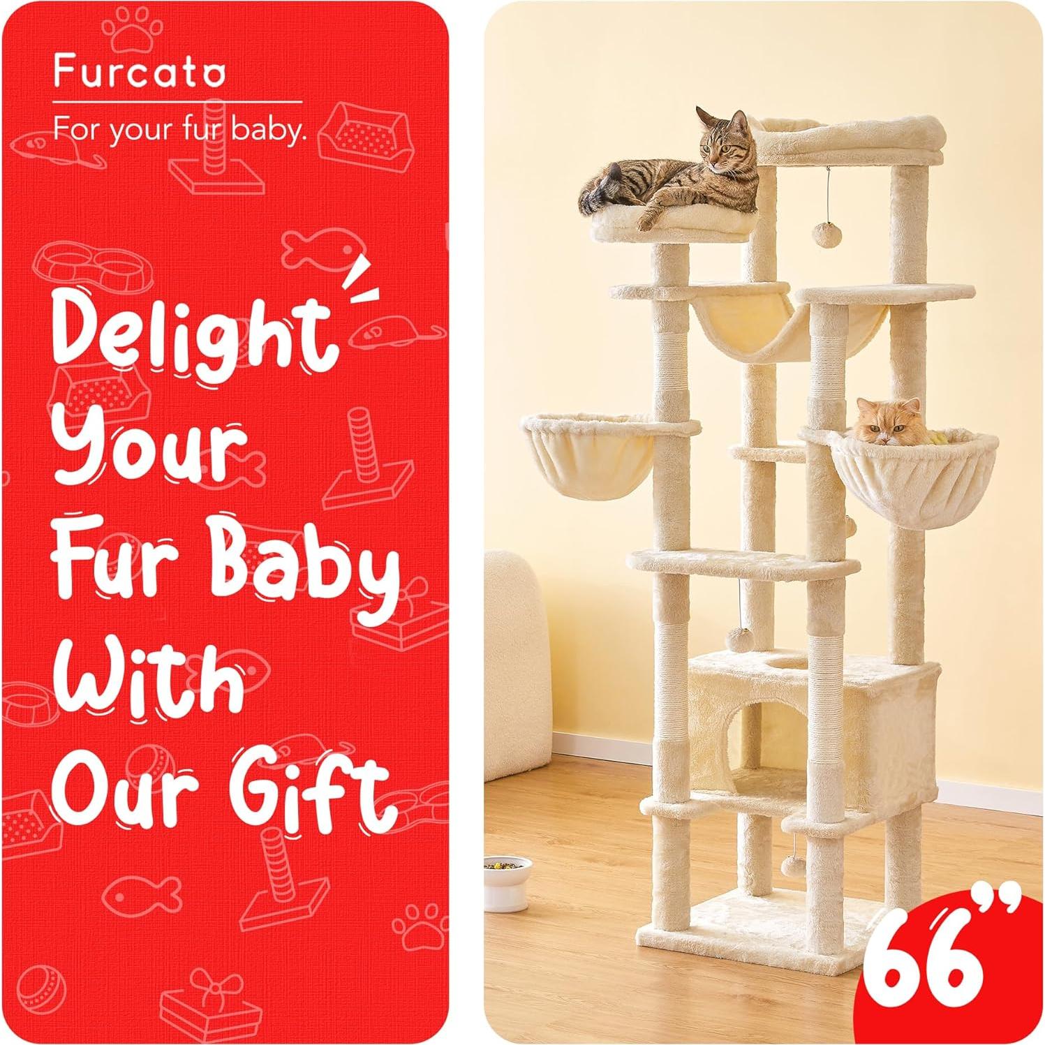 Árbol para Gatos Furcato XL 167.64 cm Beige con Hamacas