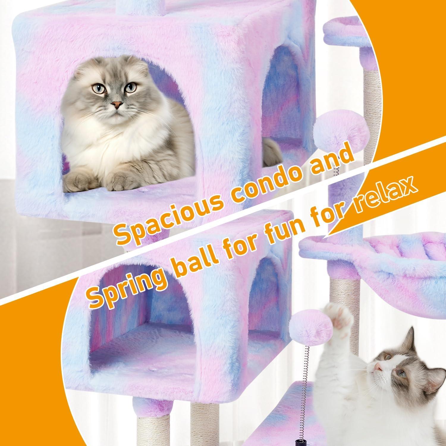 Árbol para Gatos KIYUMI 99 cm con Rascador y Hamacas Arcoíris