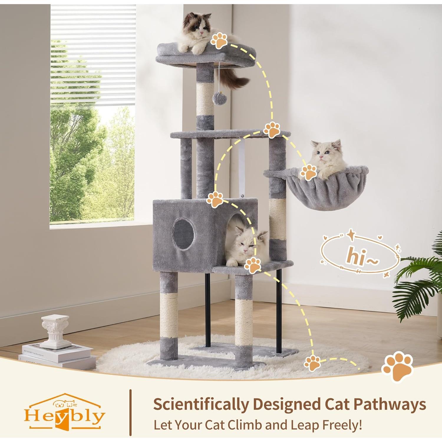 Árbol para Gatos Heybly HCT200S 125 cm con Casa y Rascador