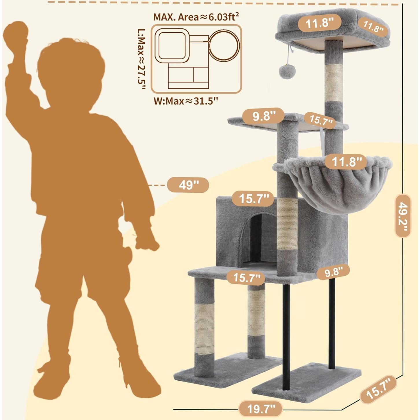 Árbol para Gatos Heybly HCT200S 125 cm con Casa y Rascador