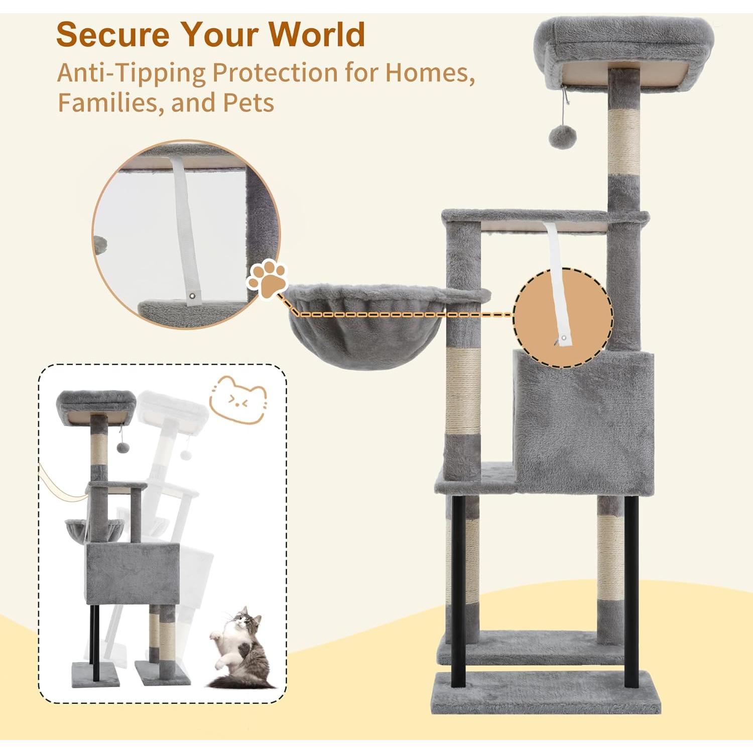 Árbol para Gatos Heybly HCT200S 125 cm con Casa y Rascador