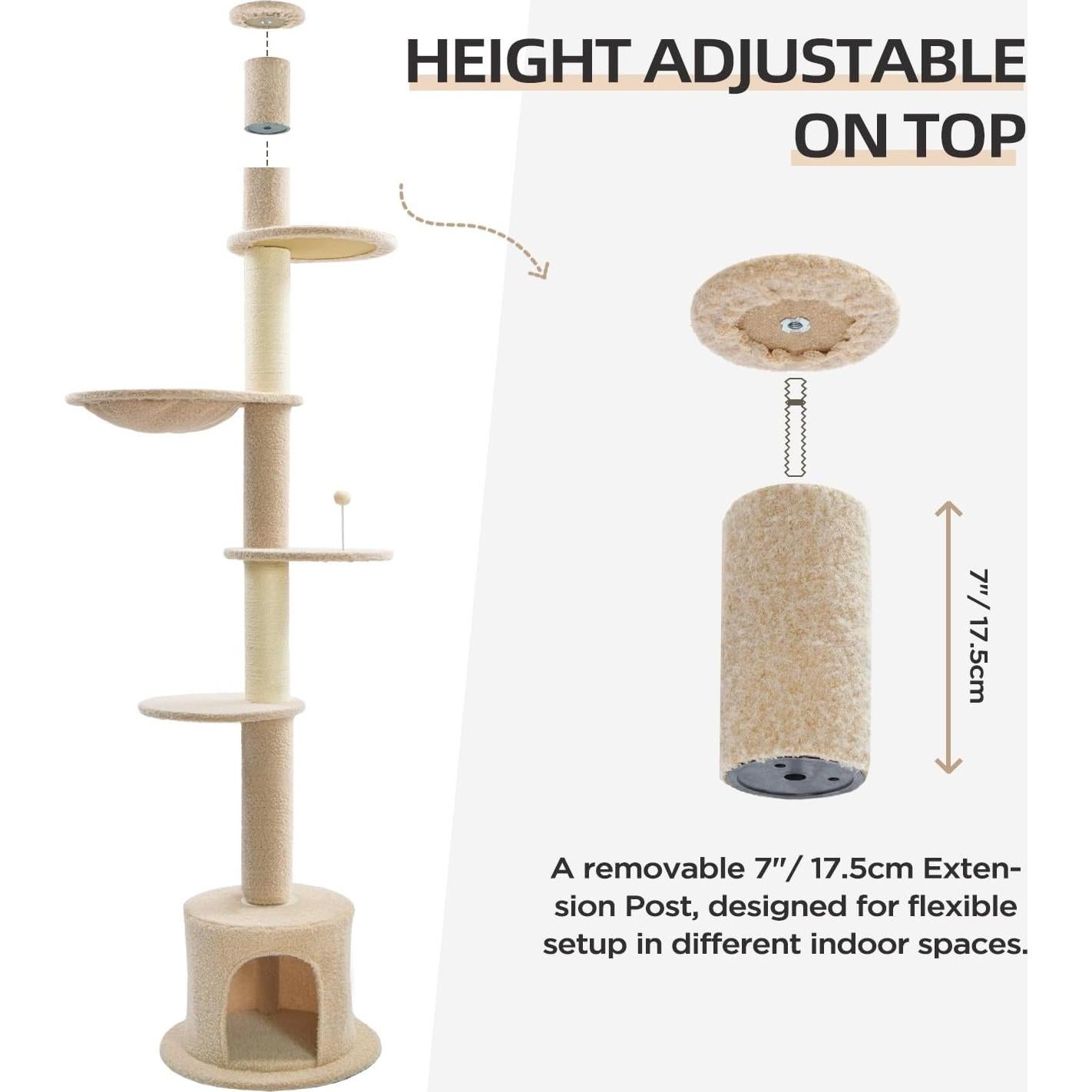 Árbol para Gatos Made4Pets Ajustable 93-106 cm 5 Niveles Beige