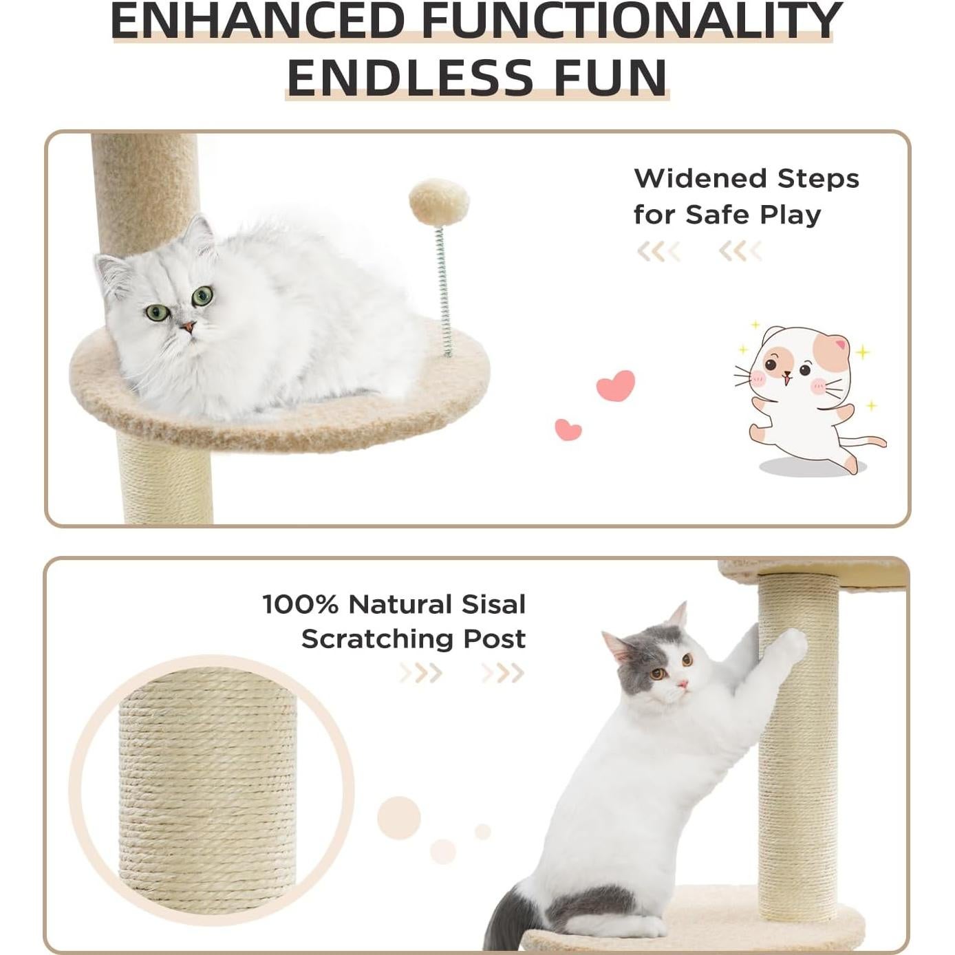 Árbol para Gatos Made4Pets Ajustable 93-106 cm 5 Niveles Beige