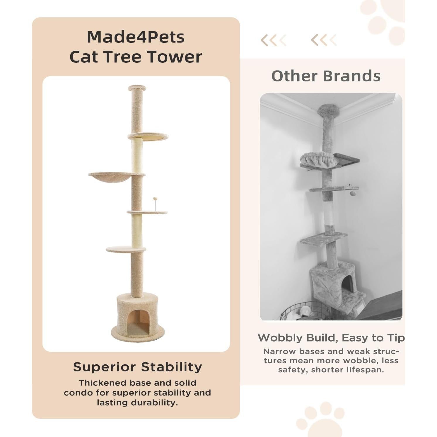 Árbol para Gatos Made4Pets Ajustable 93-106 cm 5 Niveles Beige