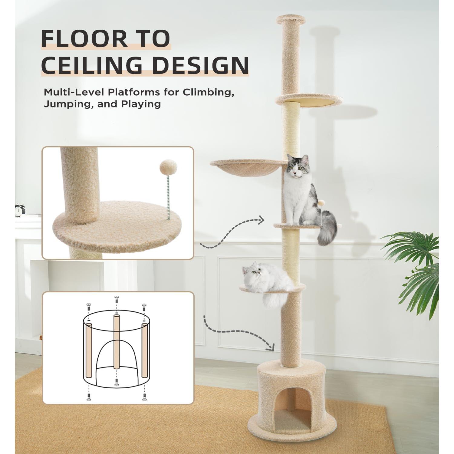 Árbol para Gatos Made4Pets Ajustable 93-106 cm 5 Niveles Beige